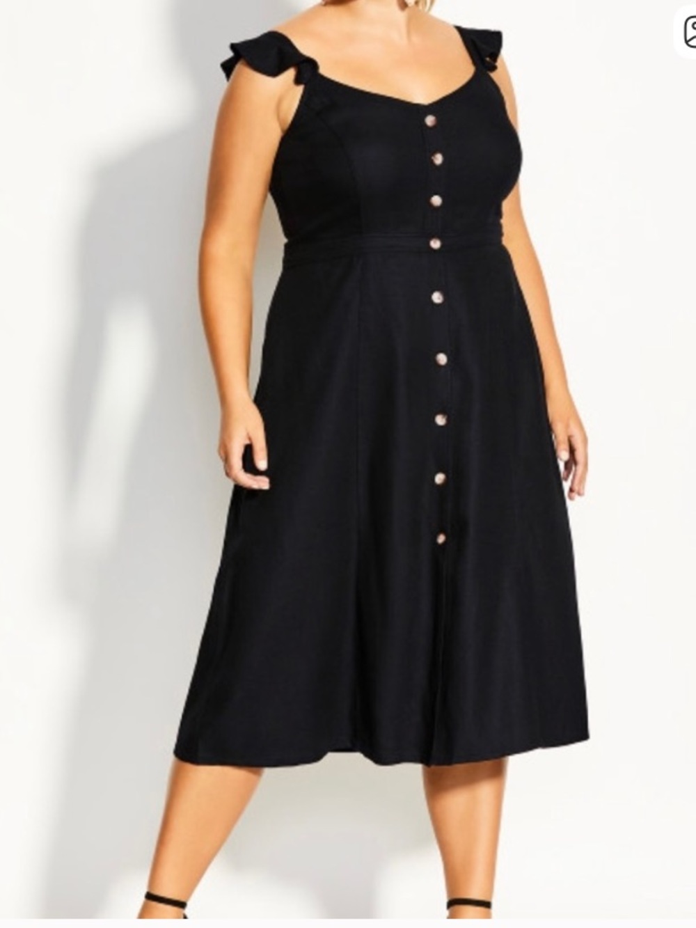 City Chic Black Ruffle-Strap Button-Front button cheer Midi Dress Sz 18 New